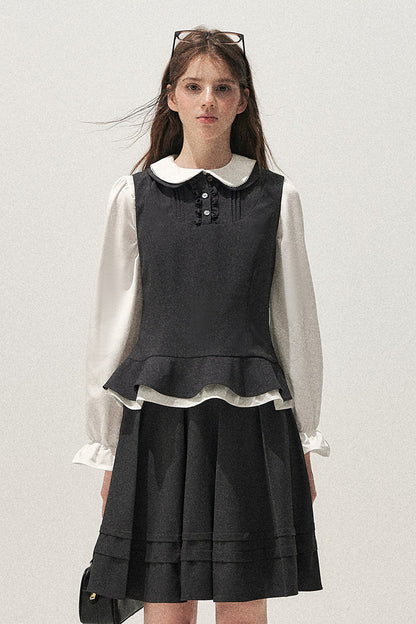 Retro Lace Hem Vest and Skirt Set-Up