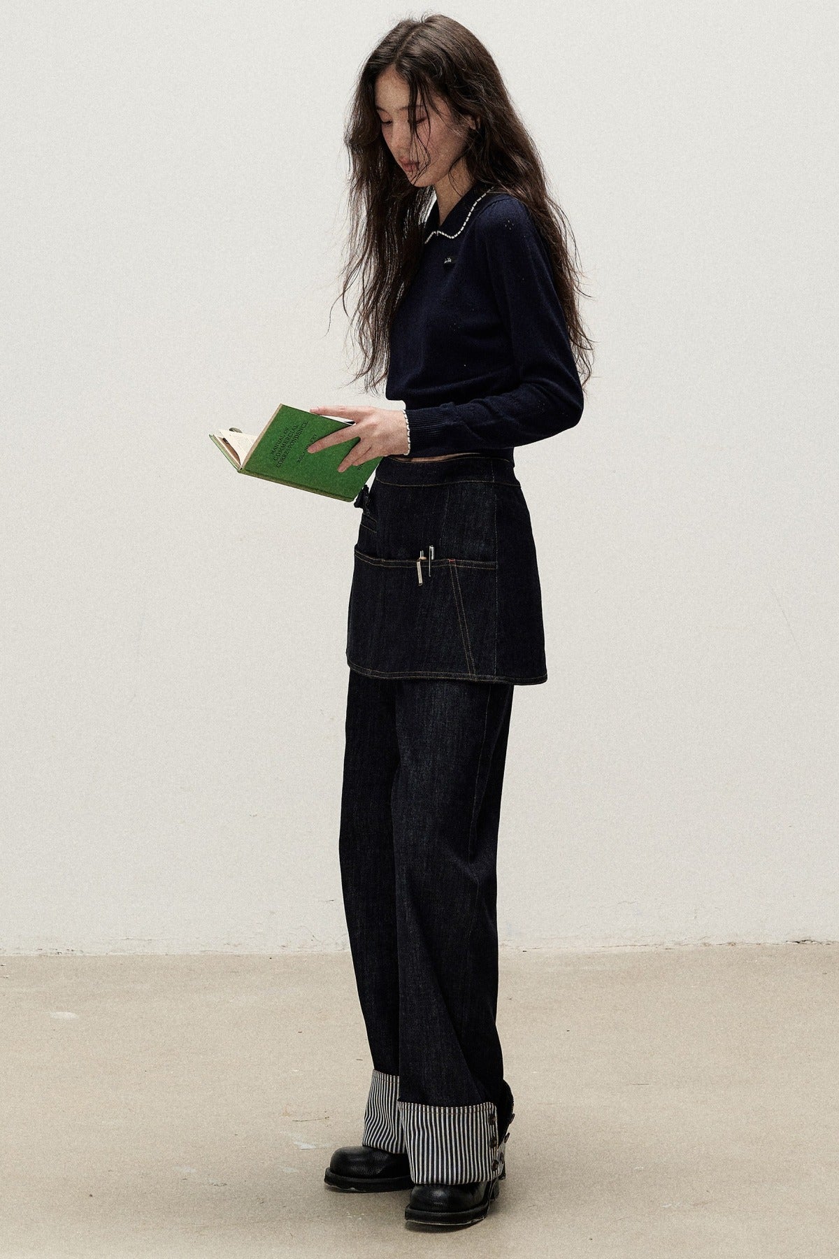 Two-Piece Detachable Apron Cuffed Jeans