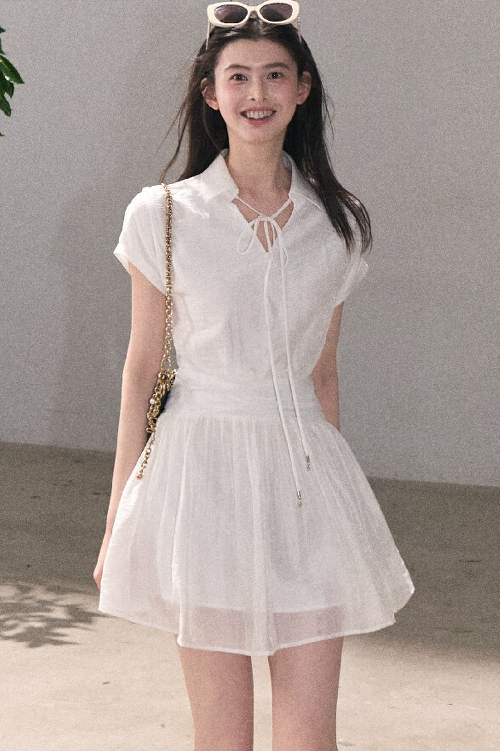 Lyocell Sheer Tie-Up Dress