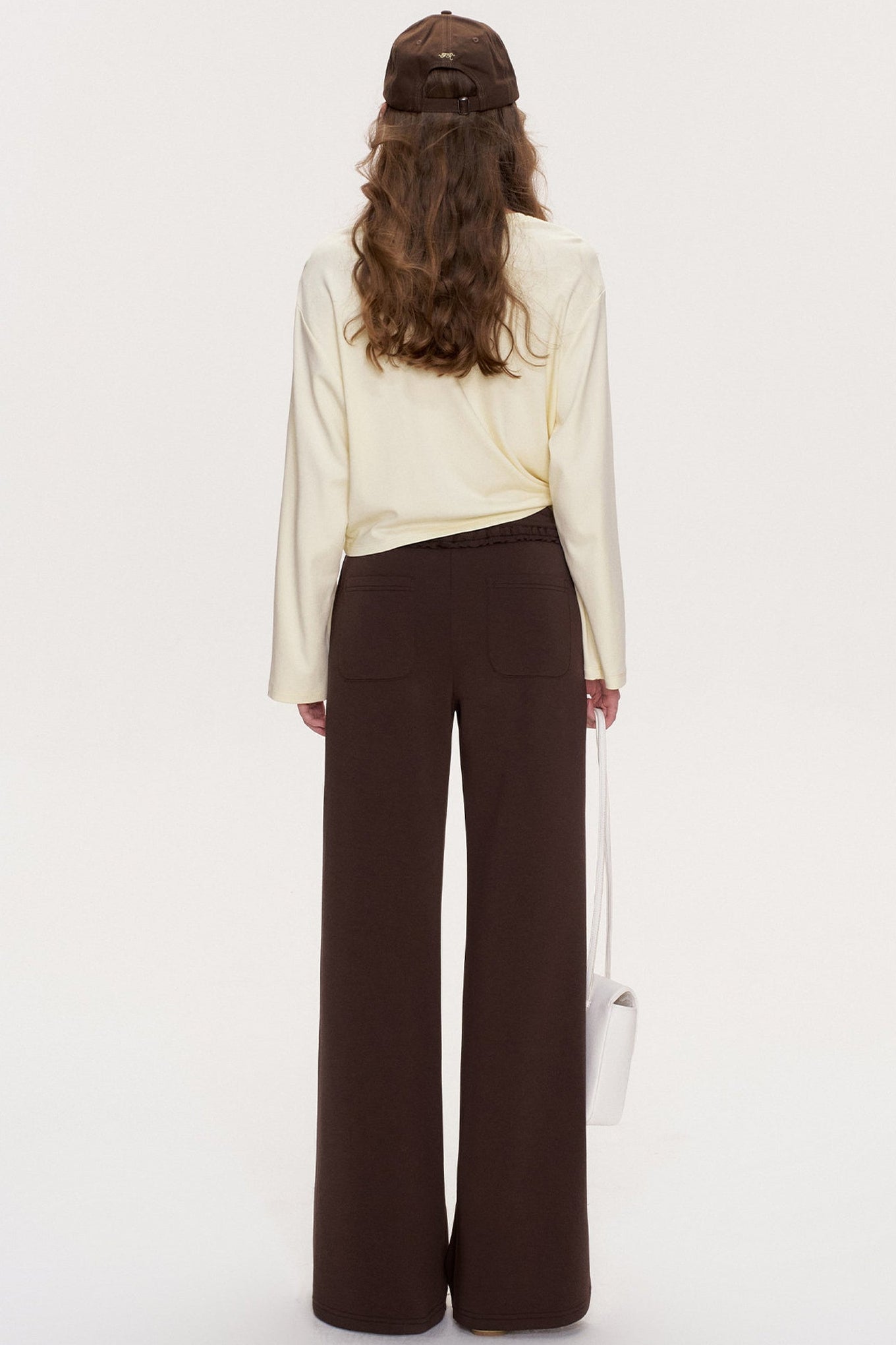 Ruffle Elastic Waist Drawstring Straight Pants