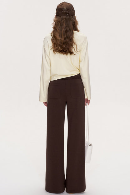 Ruffle Elastic Waist Drawstring Straight Pants