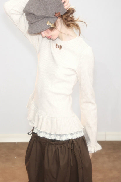 Lace Ruffle Hem Knit Top