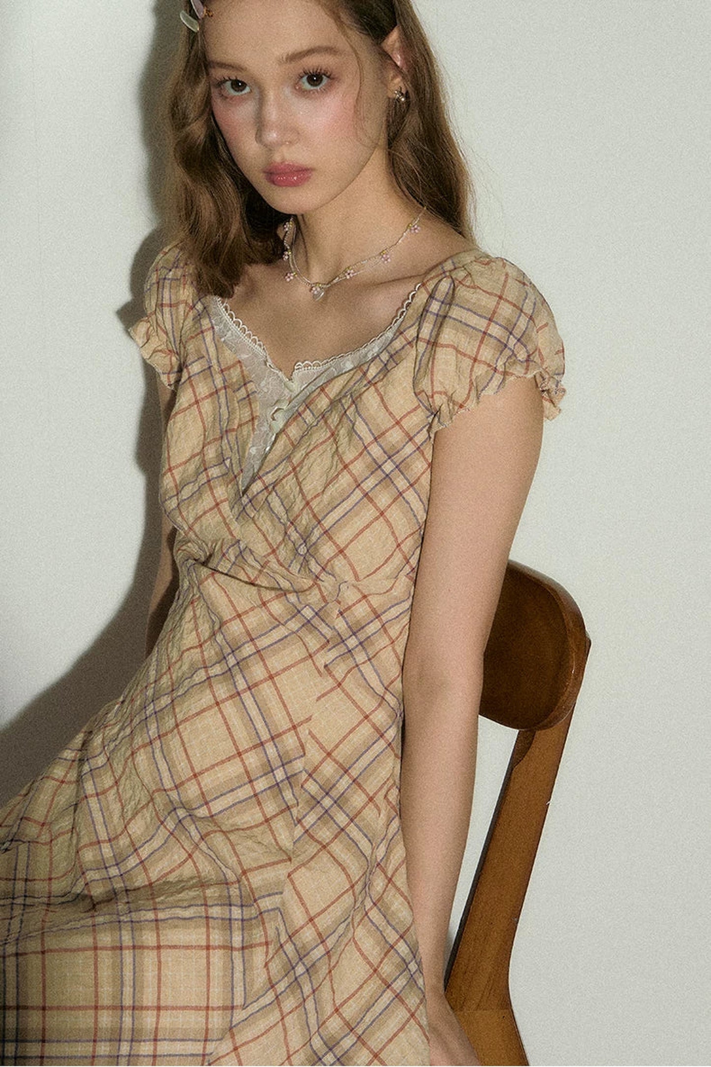 Clear Sky Plaid Lace Dress