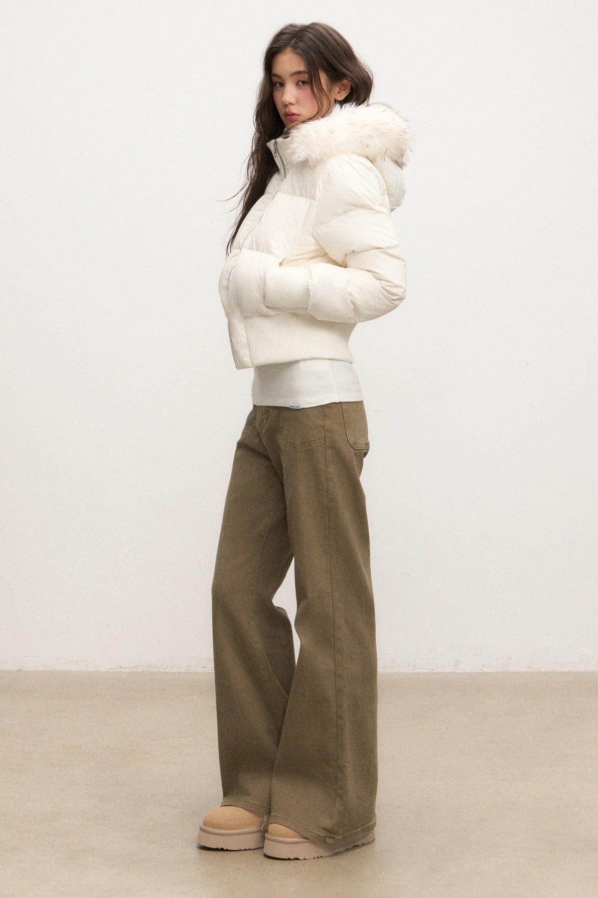 Fur Collar Hooded Down Jacket and Pants Set