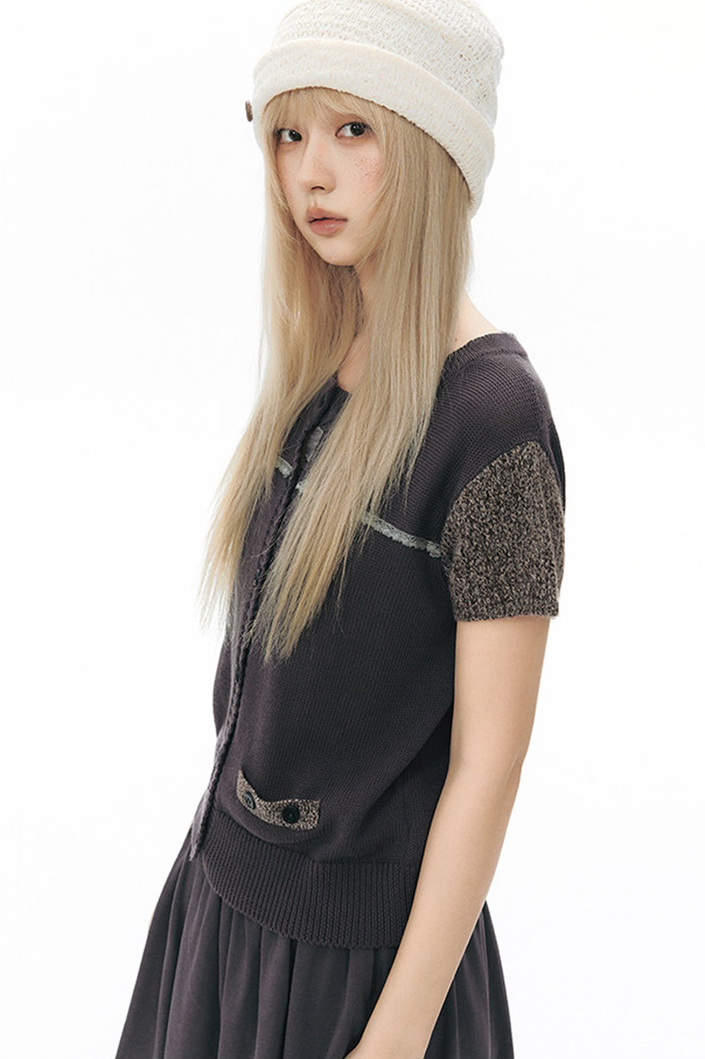 Hollow-out Short Sleeve Knit Cardigan
