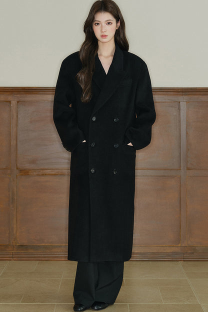 Avenement Long-Sleeve Double-Breasted Wool Coat