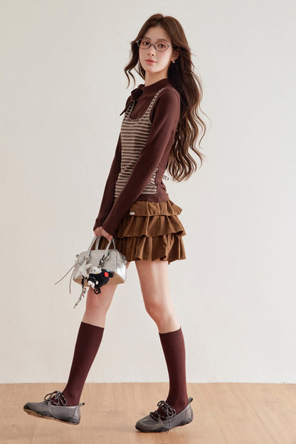 Striped Knit Layered-Look Top