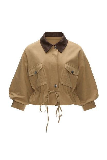 Textured Snowflake Velvet Leather Collar Jacket