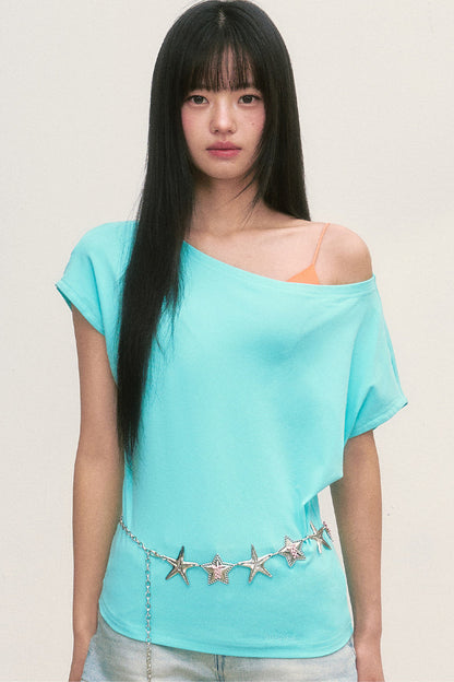 Lake Blue Off-Shoulder Top