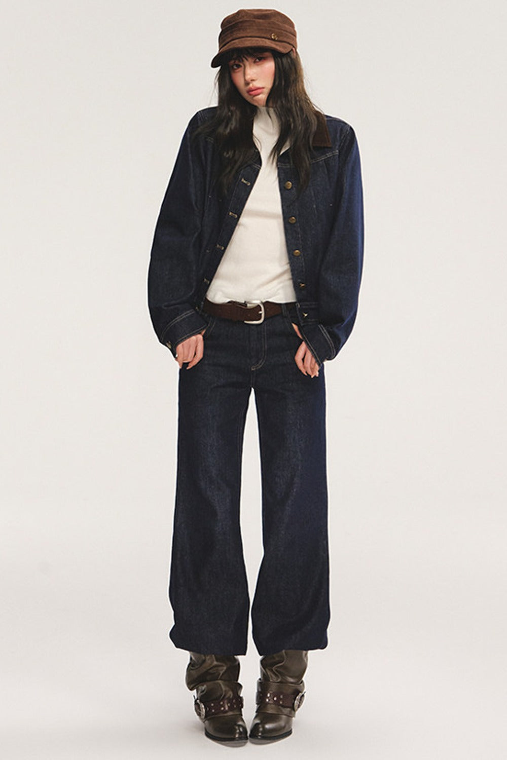 Retro Lapel Cotton-Padded Denim Jacket