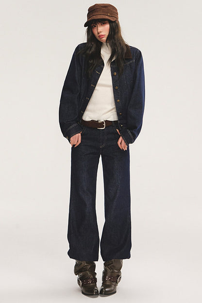 Retro Lapel Cotton-Padded Denim Jacket