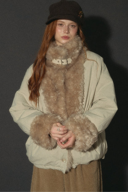 Wheat Spike Floral Plush Stand Collar Jacket