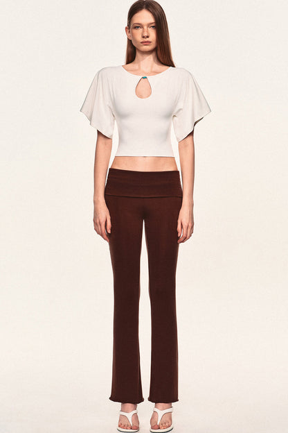 Water Drop Cutout Flutter Sleeve Blouse