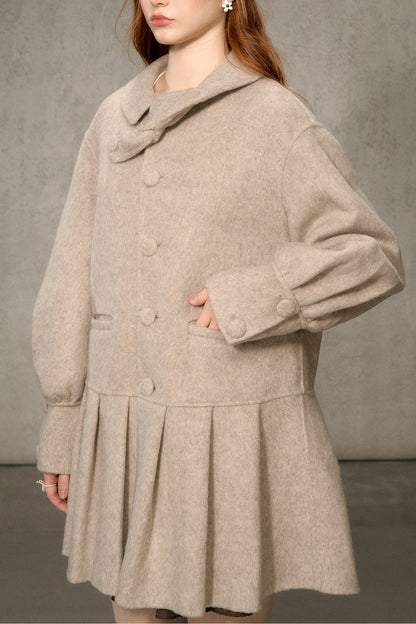 70% Wool Blend Double-Sided Pleated Coat