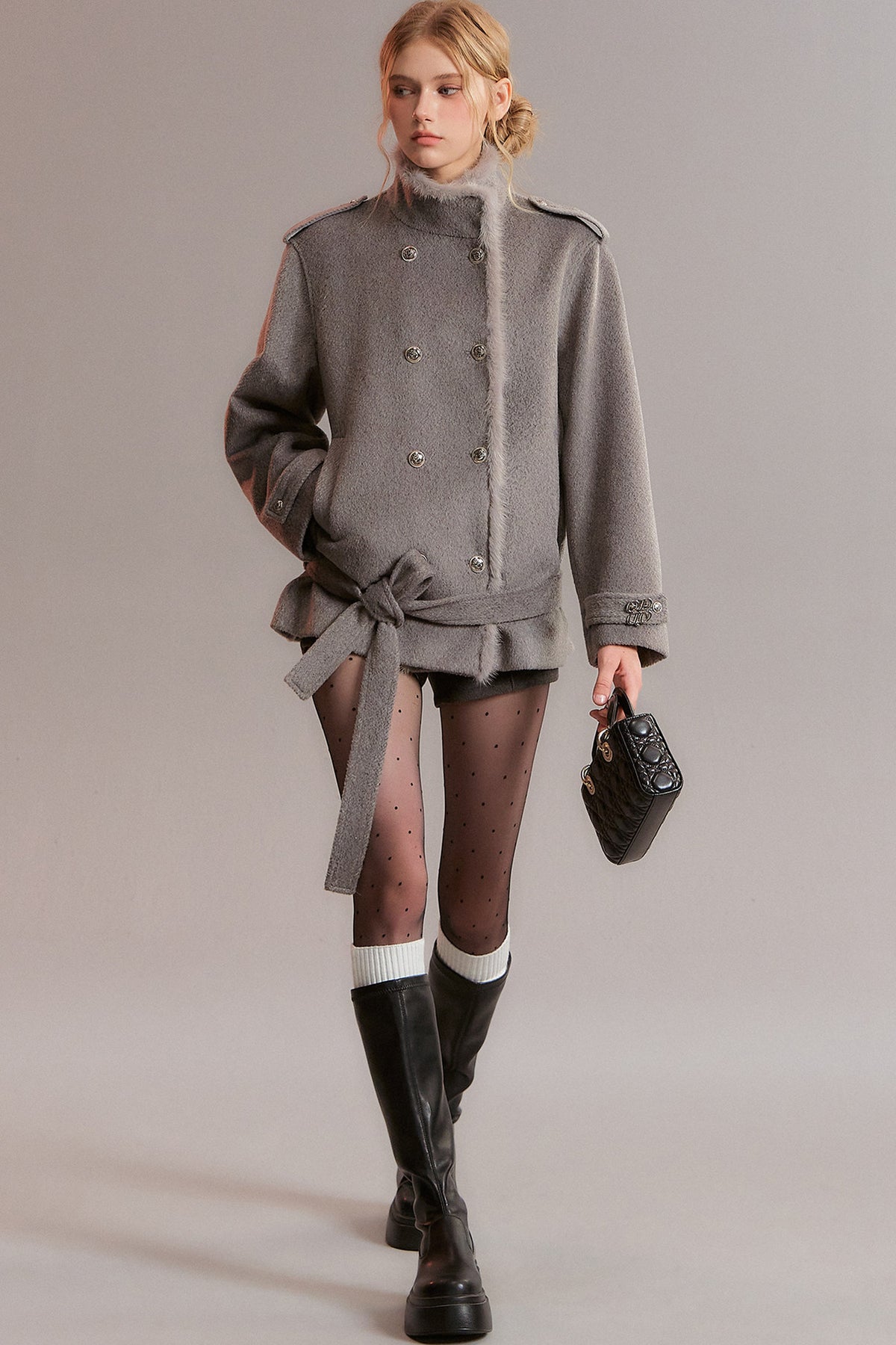 Gray Double-Breasted Woolen Jacket