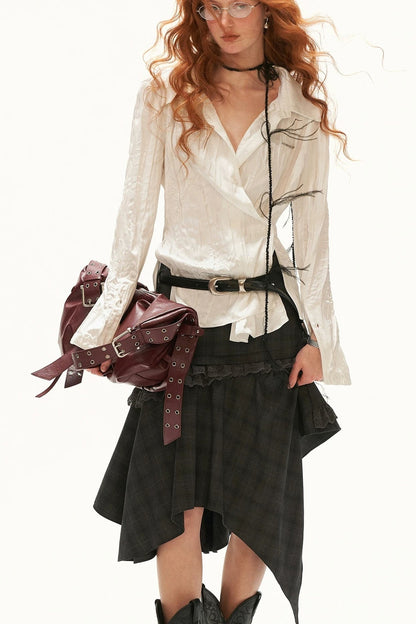 Texture Asymmetrical Lapel Long-Sleeved Shirt