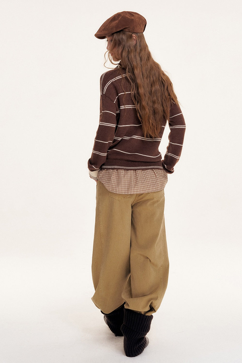 Striped Layered-Look Polo Sweater