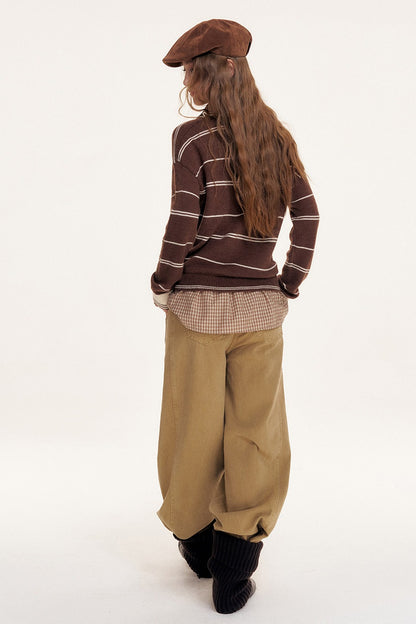 Striped Layered-Look Polo Sweater