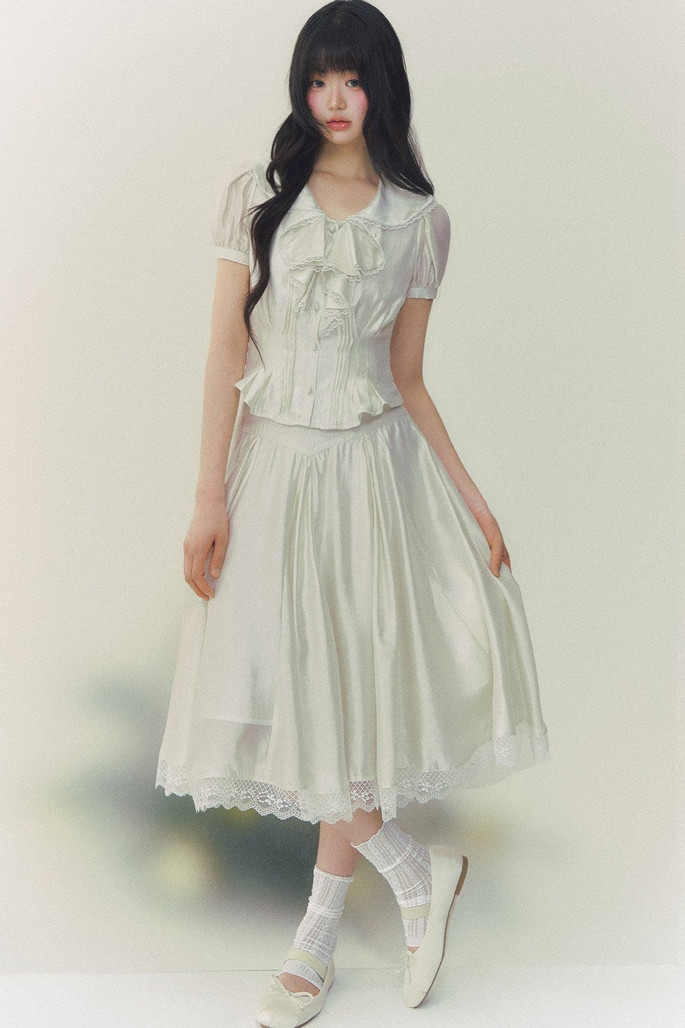 Pure White Tulip Shirt Skirt Set-Up