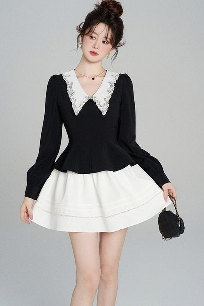 Peplum Waist Lace Collar Shirt