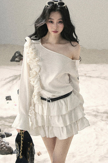 French Ruffled Off-Shoulder Dress