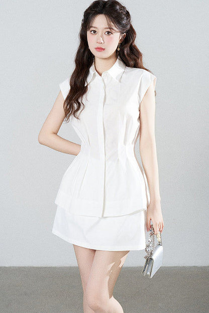 Pleated Shirt and Mini Skirt Set-Up