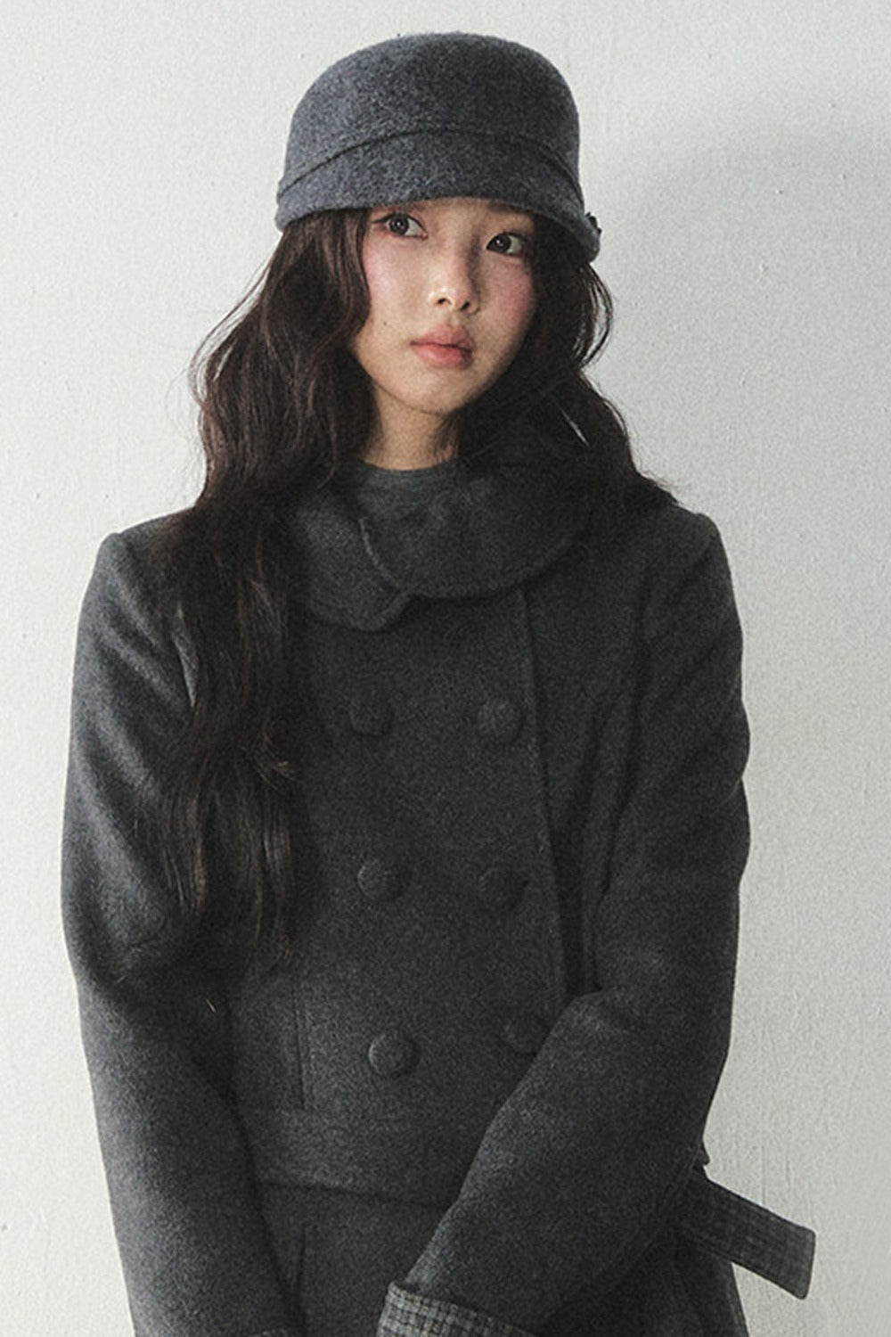 Plaid Collar Double-Breasted Wool Coat