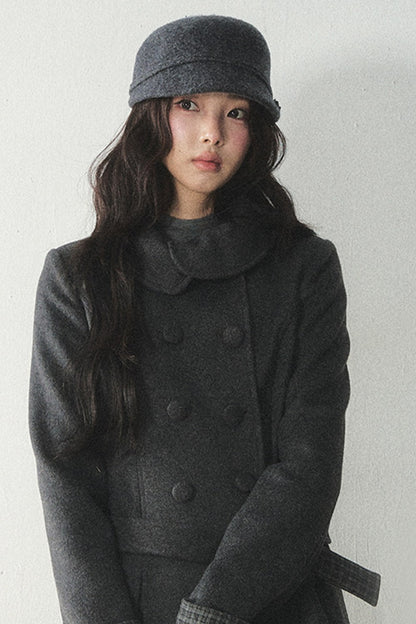 Plaid Collar Double-Breasted Wool Coat
