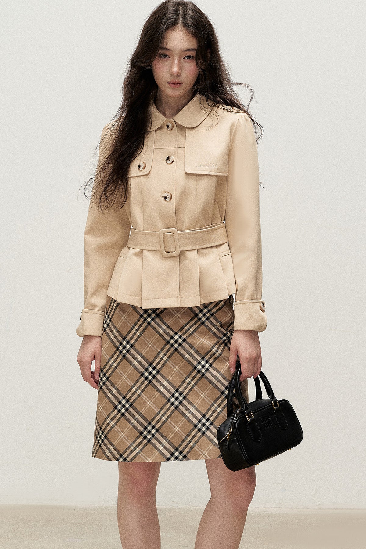 Milk Brown Plaid Napoleon Button Skirt