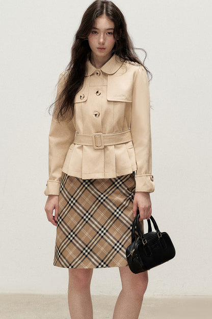 Milk Brown Plaid Napoleon Button Skirt