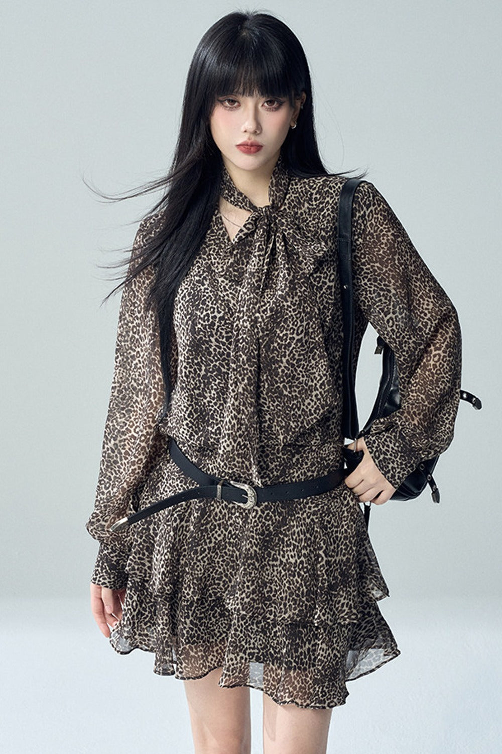 Long Sleeve Leopard Print Dress