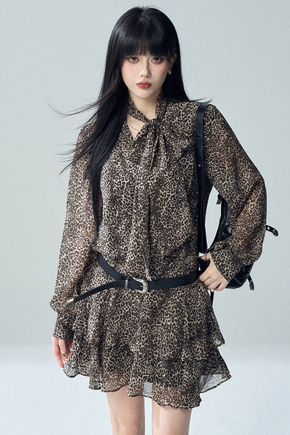 Long Sleeve Leopard Print Dress