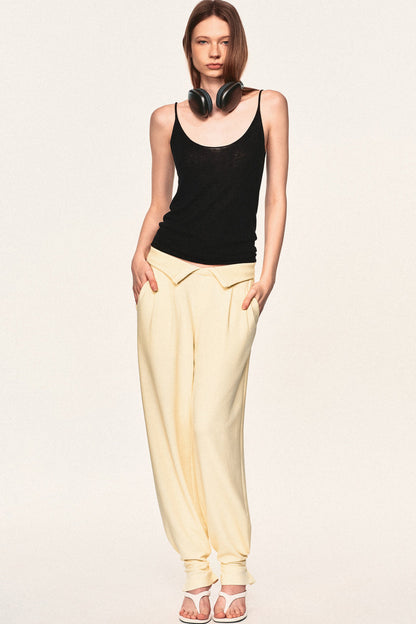 High-Waisted Fold-Over Waist Knit Pants