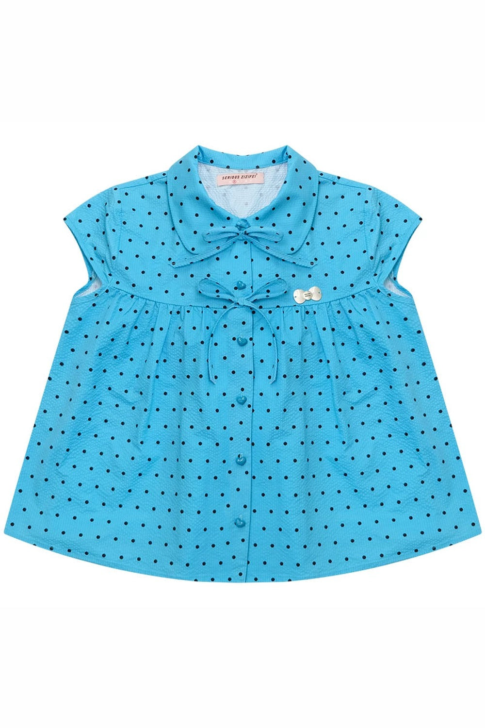 Blue Polka Dot Bow Blouse