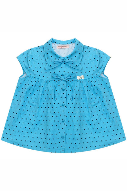 Blue Polka Dot Bow Blouse