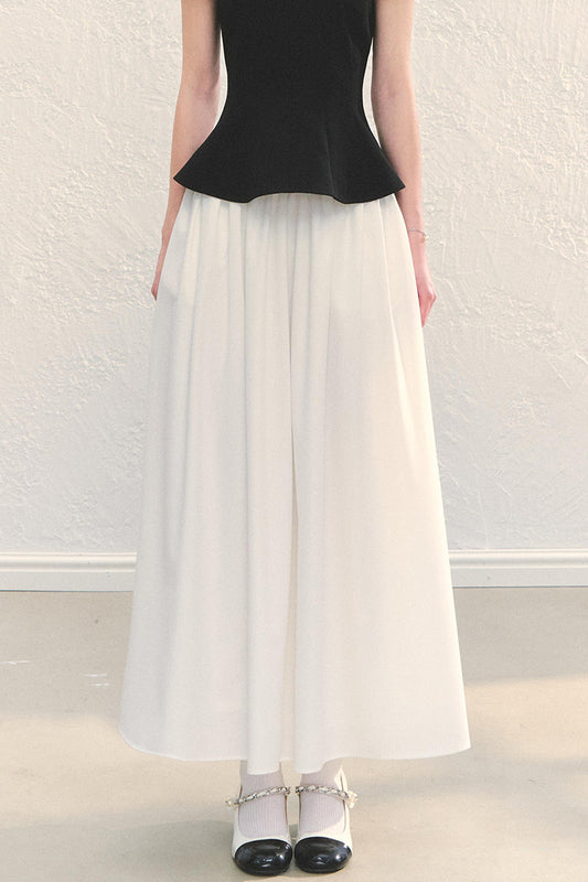 White Pleated A-Line Long Skirt