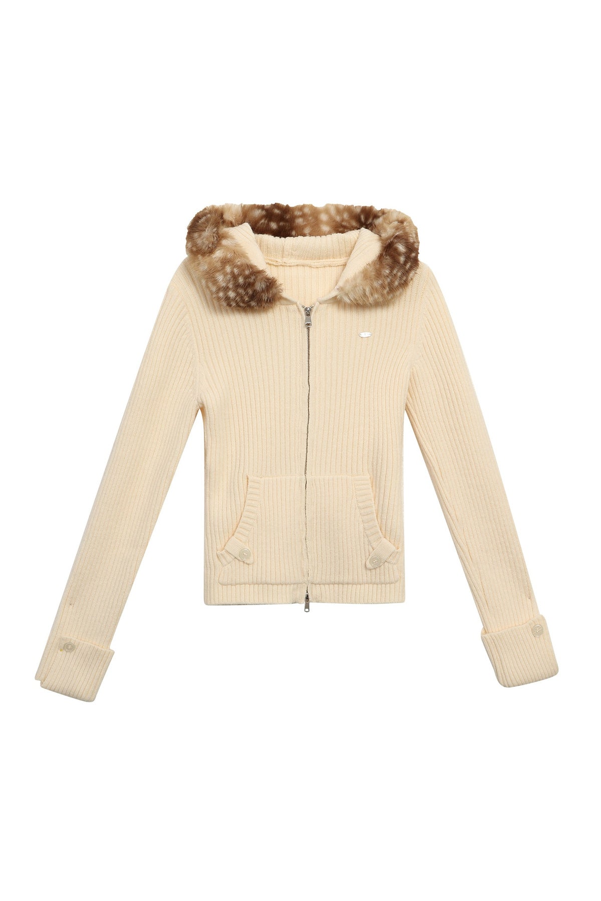 Ribbed Zip Hooded Knit Cardigan Set-Up