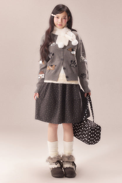 Paw Print Jacquard Knit Cardigan