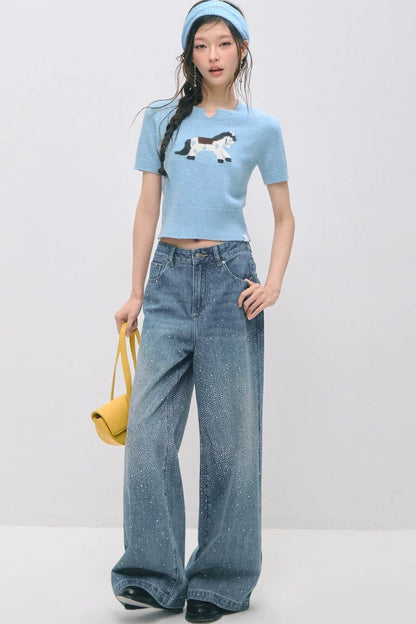 Haut à manches courtes en jacquard à motif poney