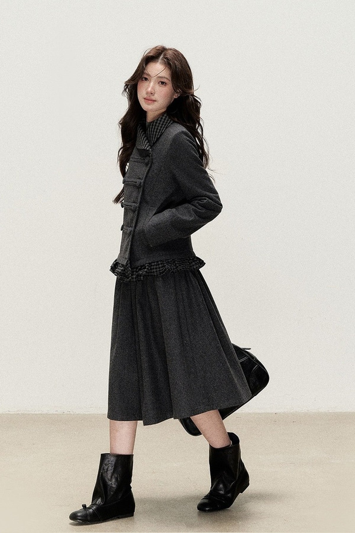 Preppy Double-Breasted Jacket and Skirt Set-Up