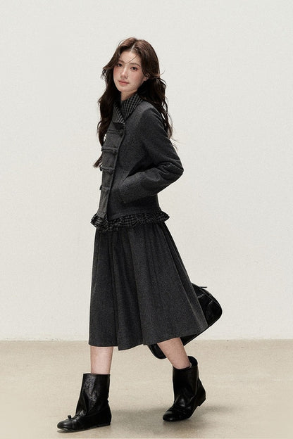 Preppy Double-Breasted Jacket and Skirt Set-Up