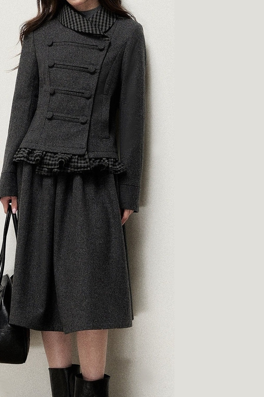 Preppy Double-Breasted Jacket and Skirt Set-Up