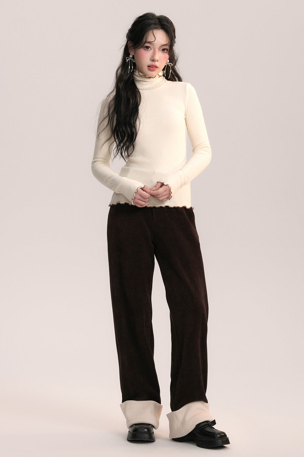 Ruffled Lapel Brushed Base Layer Top