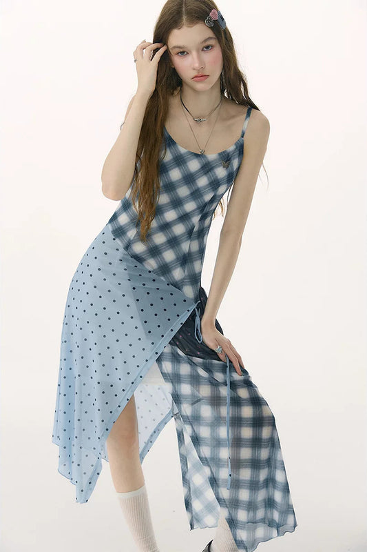 Mist Blue Deconstructed Polka Dot Dress