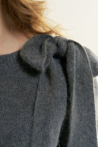 Bowknot Puff Sleeve Knitted Sweater
