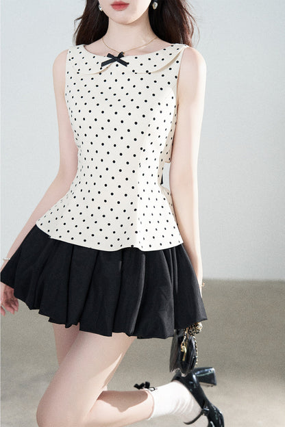 Collar Polka Dot Sleeveless Top