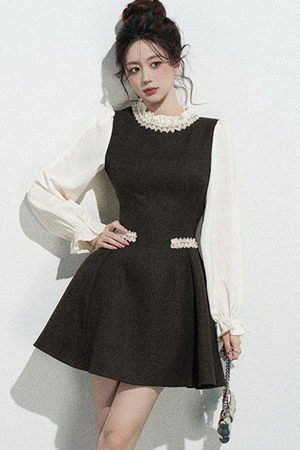 French-Style Long-Sleeve A-Line Dress