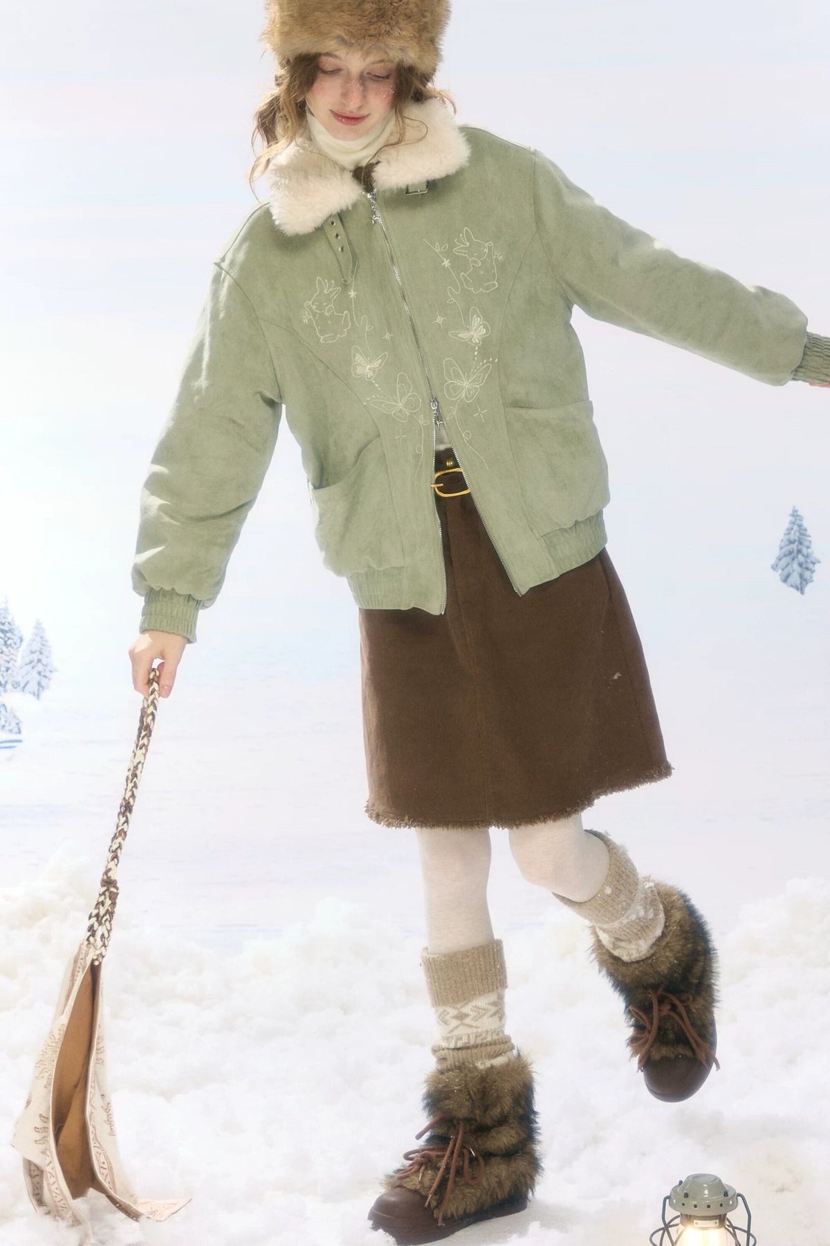 퍼 칼라 토끼 프린트 재킷