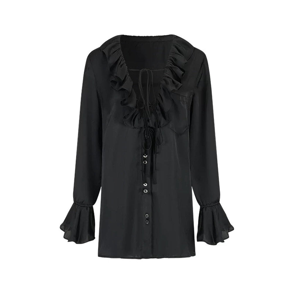 Minimalist Ruffle Black Shirt