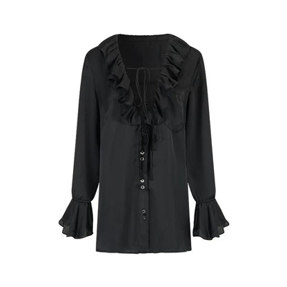 Minimalist Ruffle Black Shirt